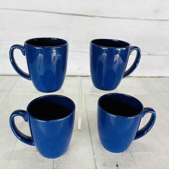 Corelle Coordinates OCEAN BLUE Solid Cobalt Stoneware 12oz Coffee Cup Mugs Set 4 - Picture 2 of 16